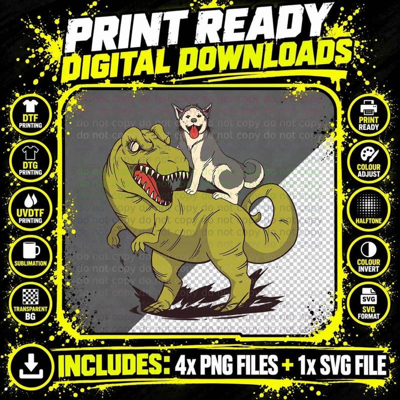 Funny Dog and Dinosaur T-Shirt Png SVG Digital Bundle