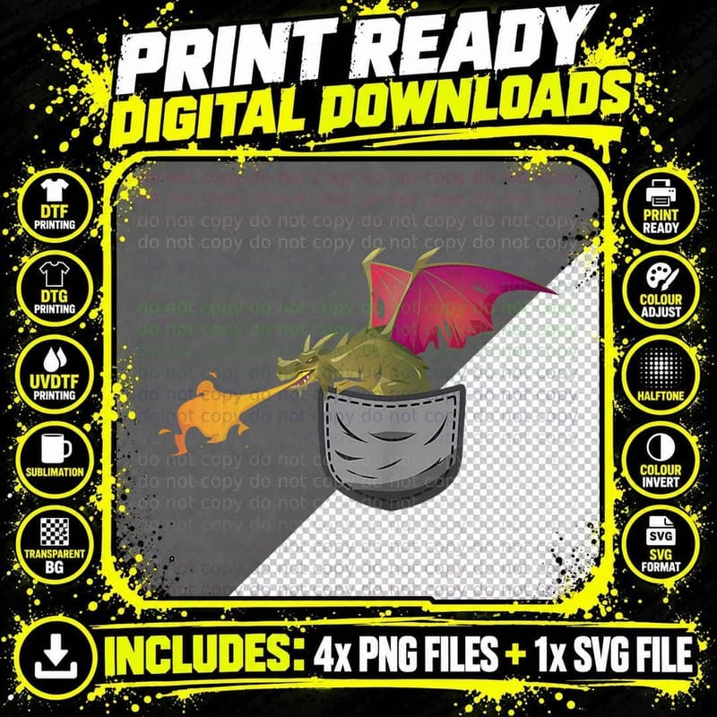 Funny Dragon Costume in Pocket T-Shirt Png SVG Digital Bundle