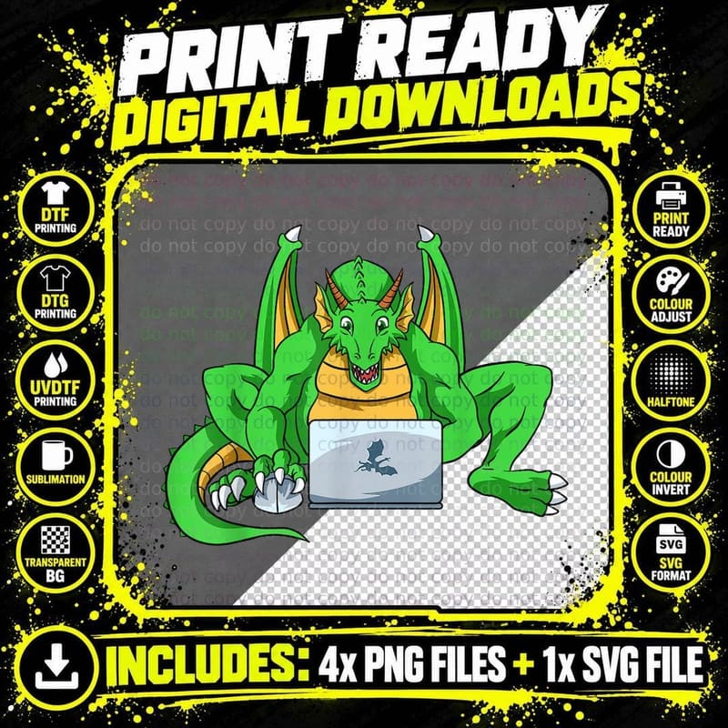 Funny Dragon T-Shirt, Mythical Creature Print Png SVG Digital Bundle