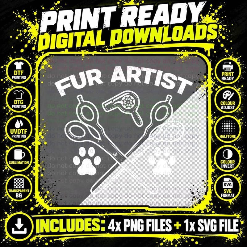 Funny Fur Artist Dog Groomer Grooming Pet Stylist T-Shirt Png SVG Digital Bundle