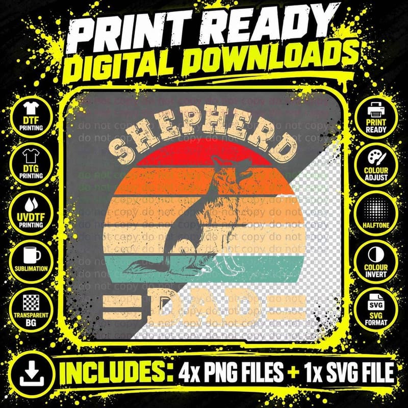 Funny German Shepherd Dad Print Dog Vintage Retro Men Png SVG Digital Bundle
