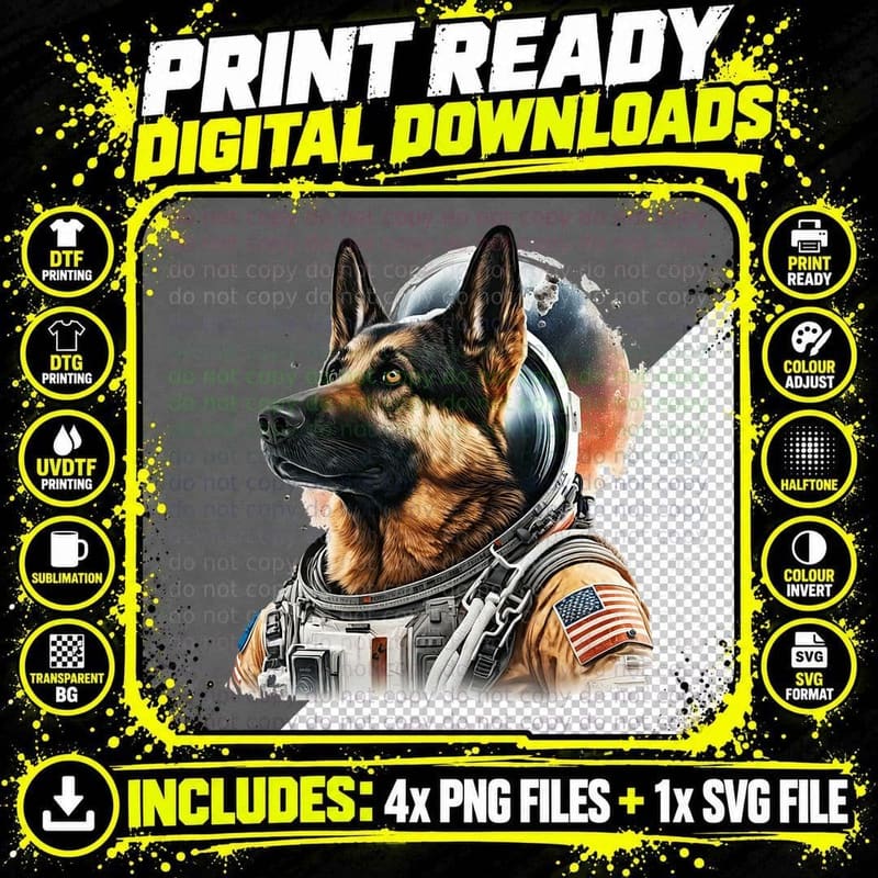 Funny German Shepherd Dog Astronaut in the Space T-Shirt Png SVG Digital Bundle