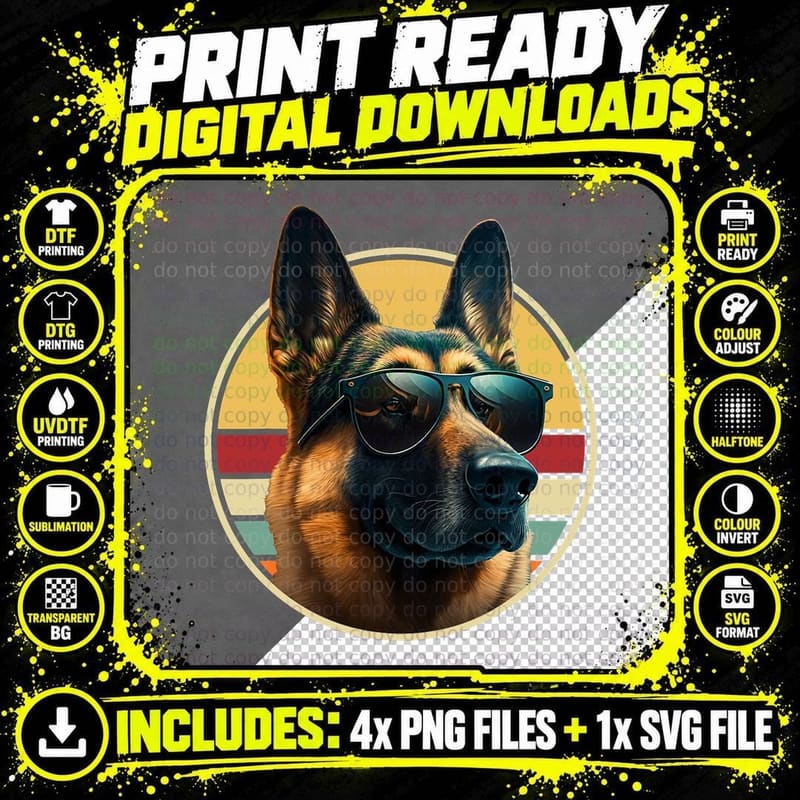 Funny German Shepherd Dog Design Art Costume Outfit Mom Png SVG Digital Bundle