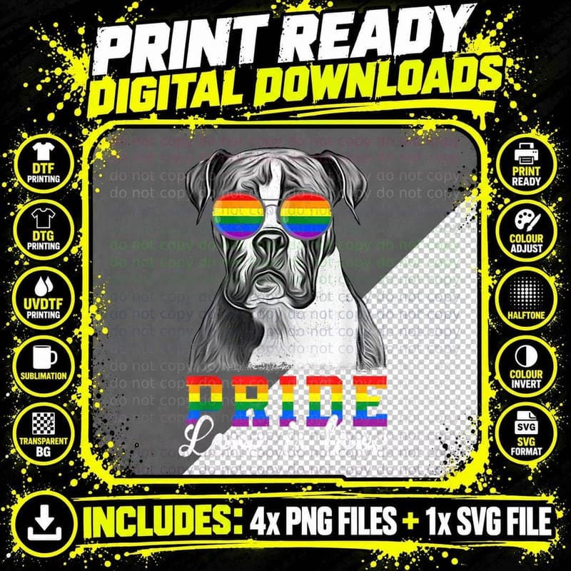 Funny LGBT Pride Love Is Love Boxer Dog T-Shirt Png SVG Digital Bundle