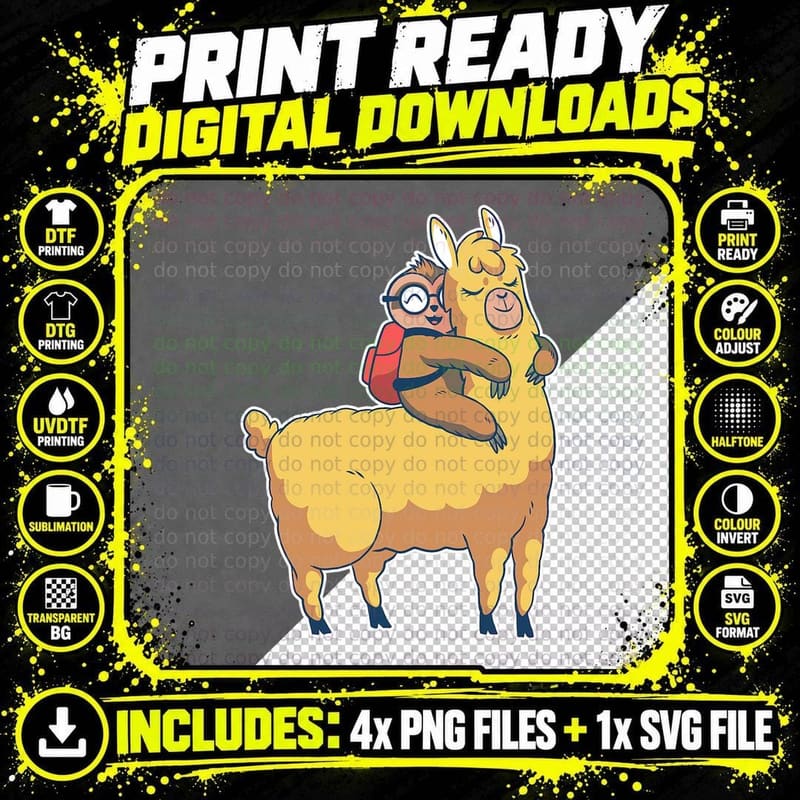 Funny Llama Sloth Alpaca T-Shirt, Quirky Animal Print Png SVG Digital Bundle
