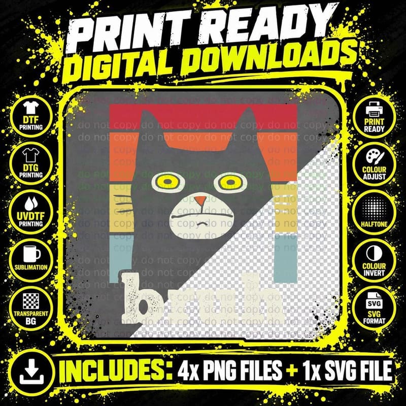 Funny Meme Saying, Bruh with Cat Greetings Teens Boys Png SVG Digital Bundle
