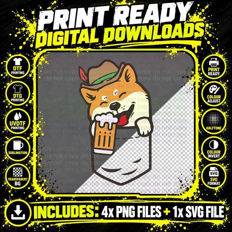 Funny Oktoberfest Dog Pocket Shiba Inu German Drinking Png SVG Digital Bundle