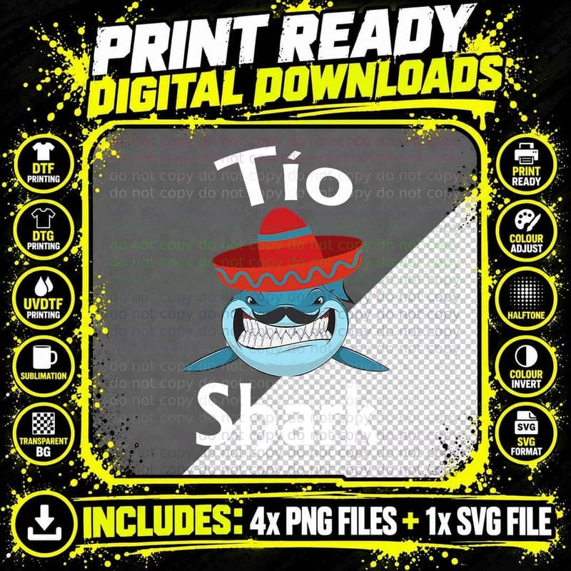 Funny Spanish Tio Shark T-Shirt, Mexican Fiesta Style Png SVG Digital Bundle