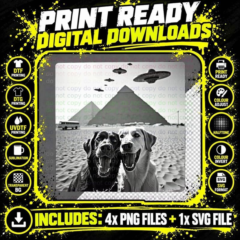 Funny UFO Dog Selfie, Pyramids Alien Abduction Dog Png SVG Digital Bundle