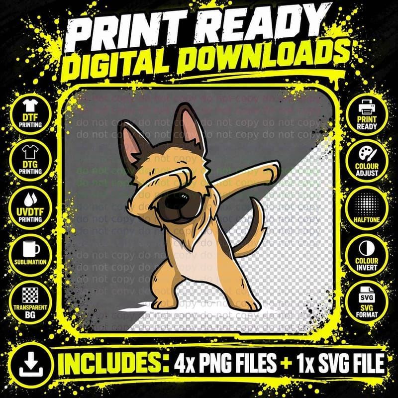 German Shepherd Dabbing Funny Dog Dab Move T-Shirt Png SVG Digital Bundle
