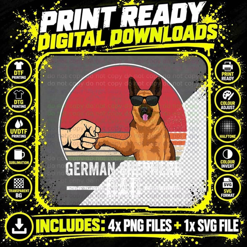 German Shepherd Dad Dog Apparel Retro Sunset for Men Png SVG Digital Bundle