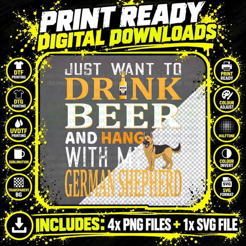 German Shepherd Dad Dog Dad & Beer Lover T-Shirt Png SVG Digital Bundle
