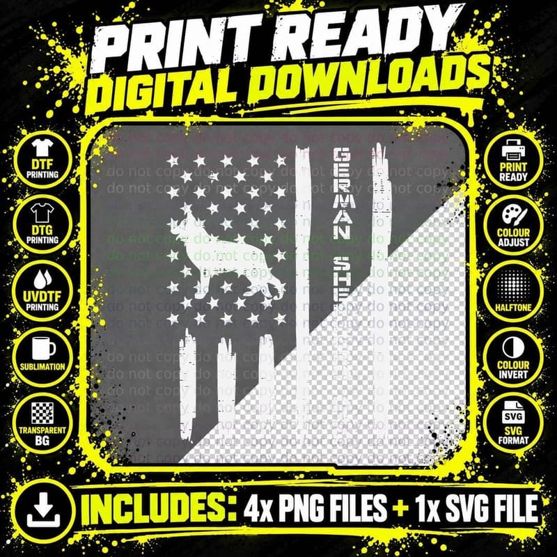 German Shepherd Dad US Flag Patriotic Dog Lover Owner Png SVG Digital Bundle