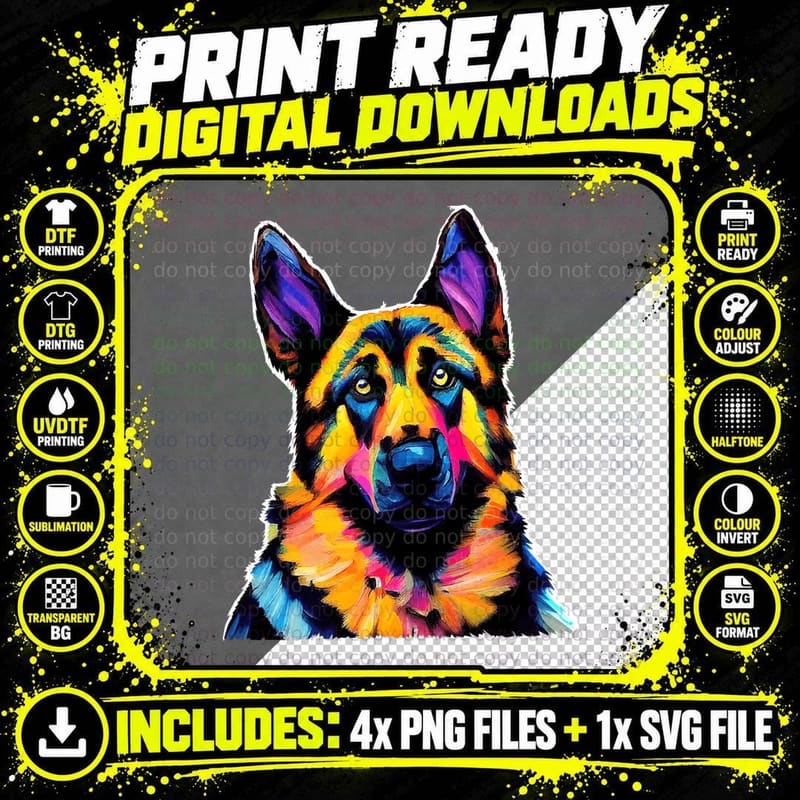 German Shepherd Dog Lover Colorful Artistic Mom Women Png SVG Digital Bundle