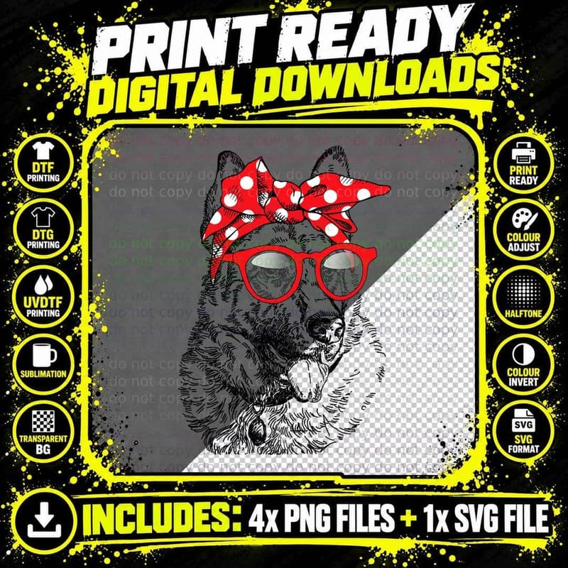 German Shepherd Dog Mom Bandana Sunglasses Mother's Day Png SVG Digital Bundle