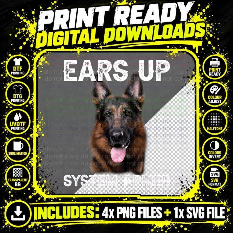 German Shepherd Ears up T-Shirt, Pet Lover Apparel Png SVG Digital Bundle