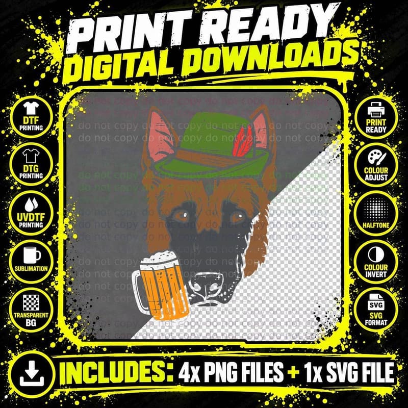 German Shepherd Hat Bavarian Oktoberfest Canine K9 Dog Png SVG Digital Bundle