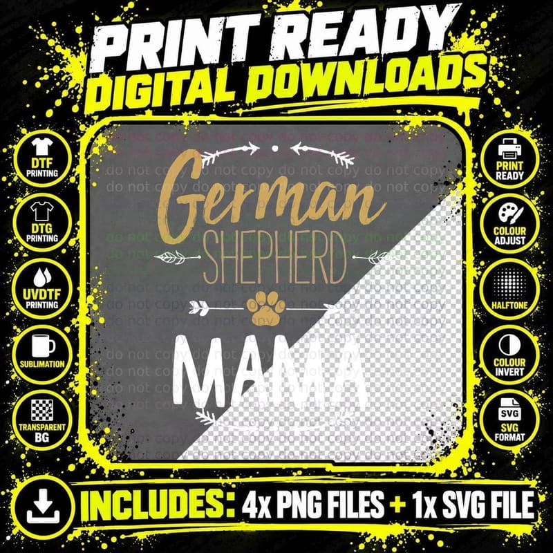 German Shepherd Mama Arrows Dog Lover Gifts for Mom Png SVG Digital Bundle