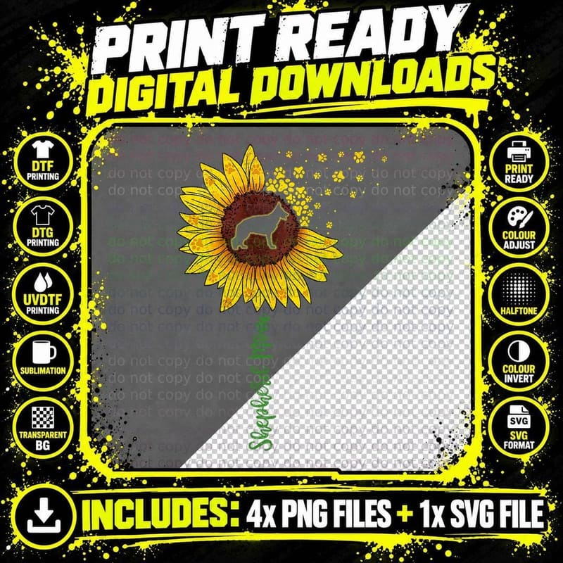 German Shepherd Mama Sunflower Mothers Day Dog Mom Png SVG Digital Bundle