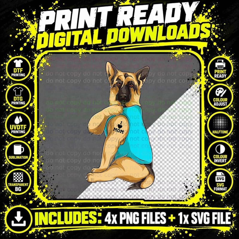 German Shepherd Mom Tattoo Pet Lover Dog Mom Gift Png SVG Digital Bundle