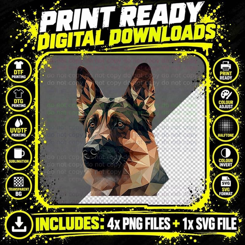 German Shepherd Polygon Poly 3d Art Dog Dad Mom Lover Png SVG Digital Bundle