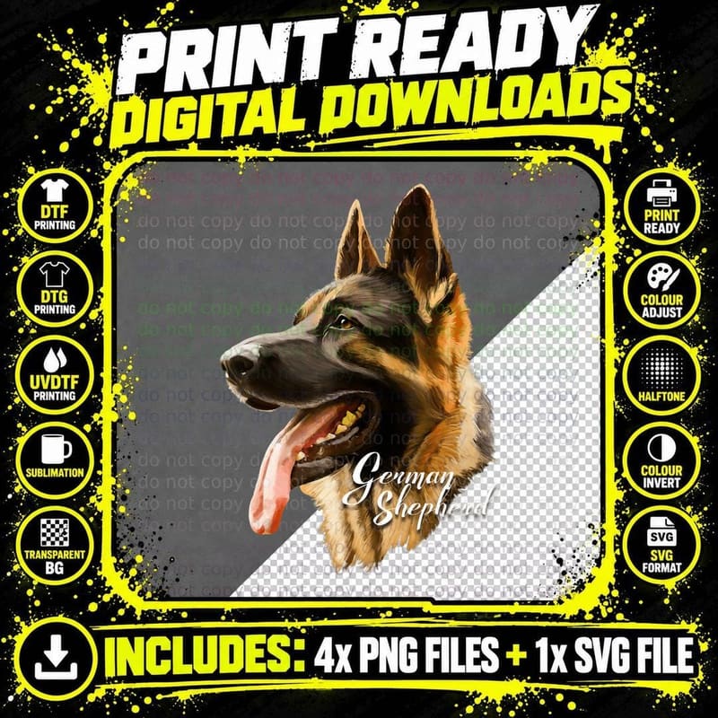 German Shepherd Sharp Cute Dog Mom Dad Pet Lover T-Shirt Png SVG Digital Bundle