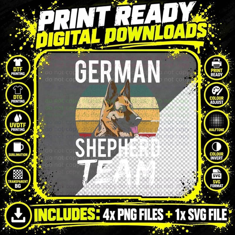 German Shepherd Team Puppy Breed Dog Lover T-Shirt Png SVG Digital Bundle