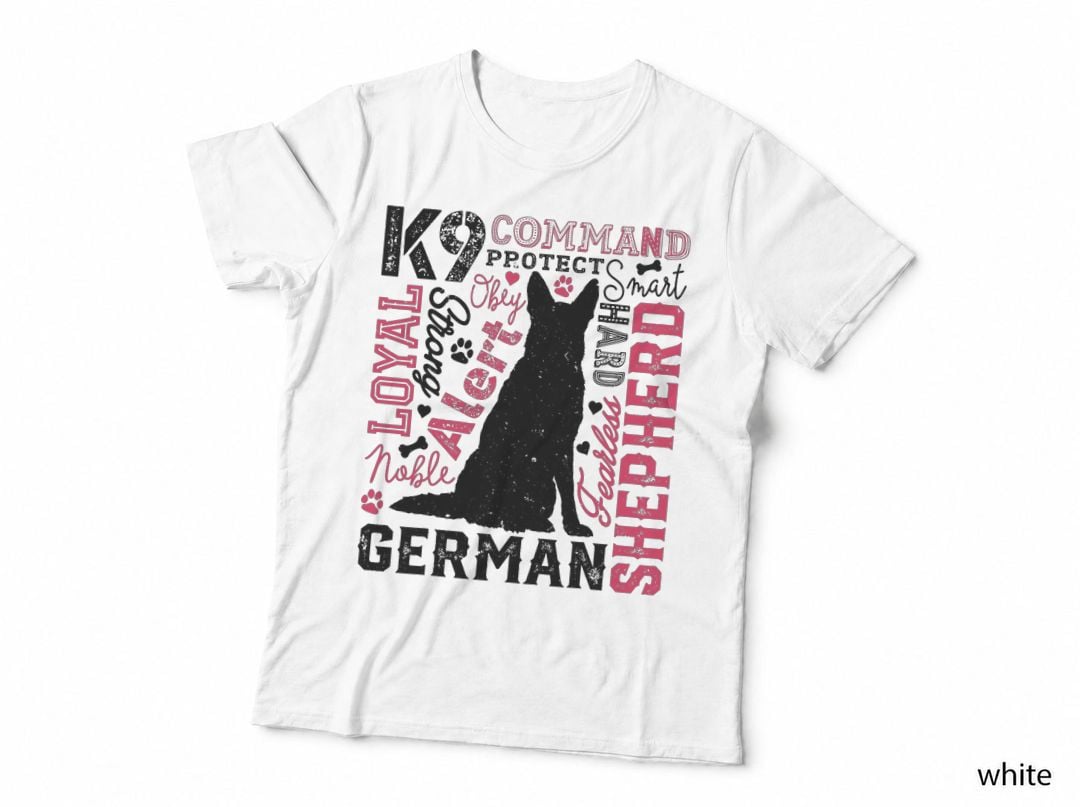 German Shepherd Typography Funny Word Art Dog Lover K9 Cute T-Shirt