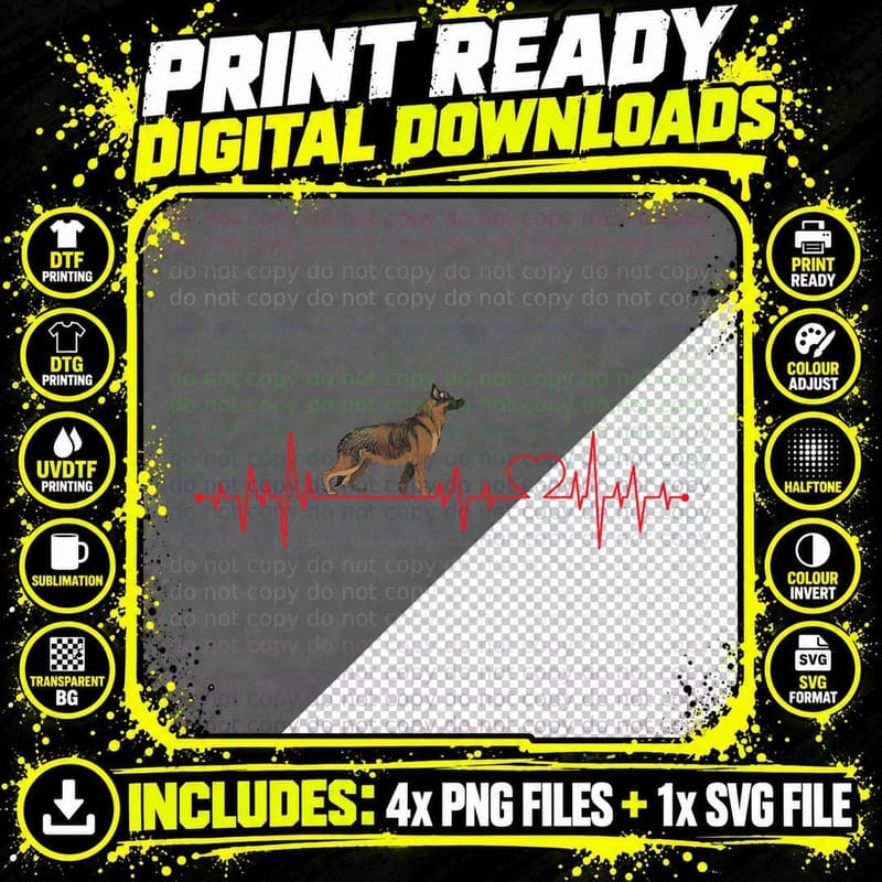 German Shepherd, Heartbeat Dog Lovers T-Shirt Png SVG Digital Bundle