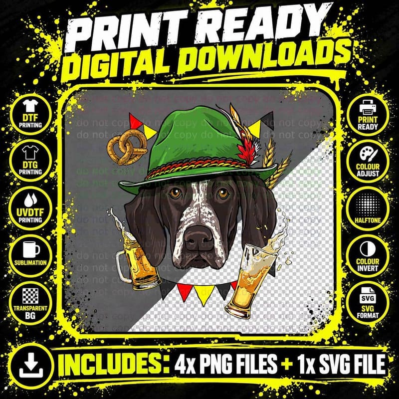 German Shorthaired Pointer Germany Oktoberfest Beer Fest Png SVG Digital Bundle