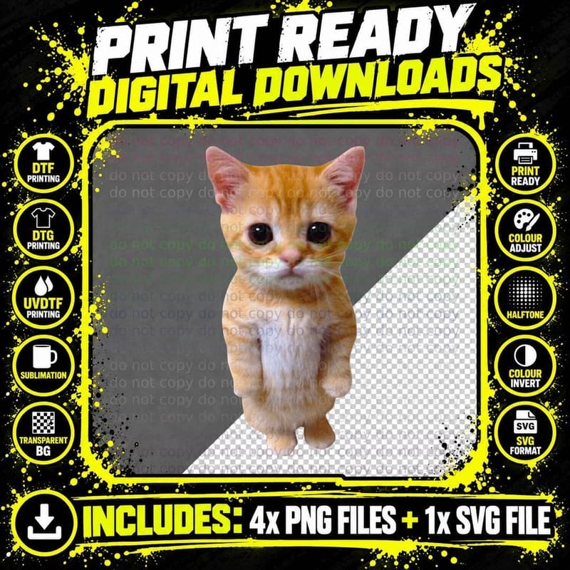 Ginger Kitten T-Shirt, Adorable Cat Print Png SVG Digital Bundle