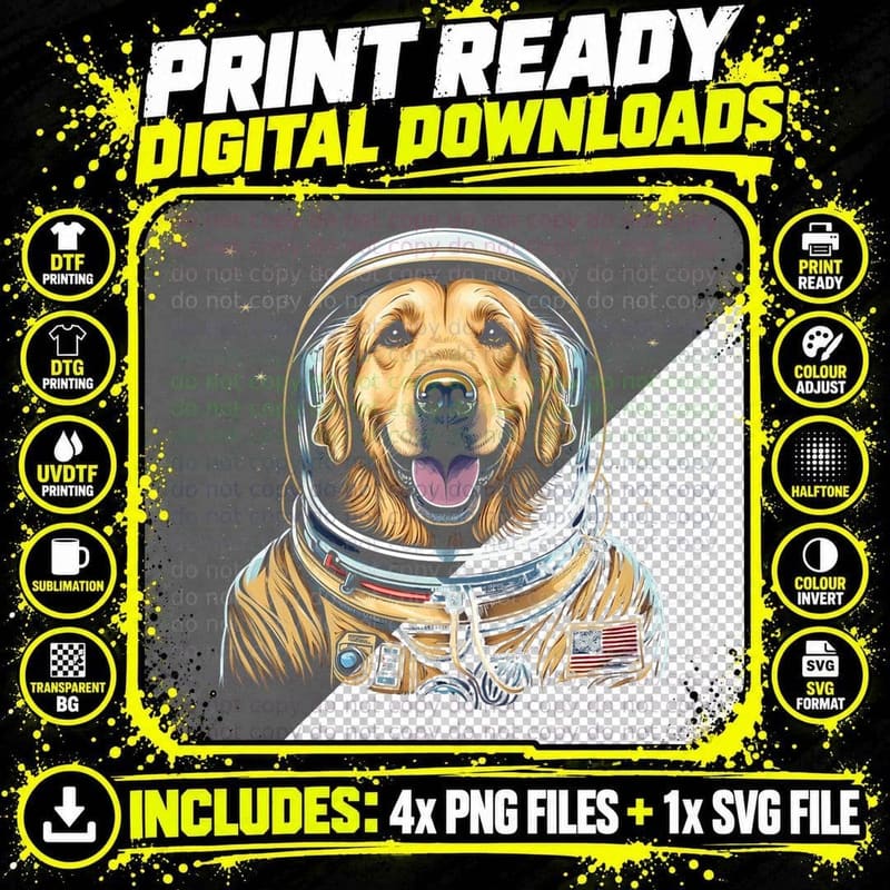 Golden Retriever Astronaut T-Shirt, Space Dog Costume Png SVG Digital Bundle