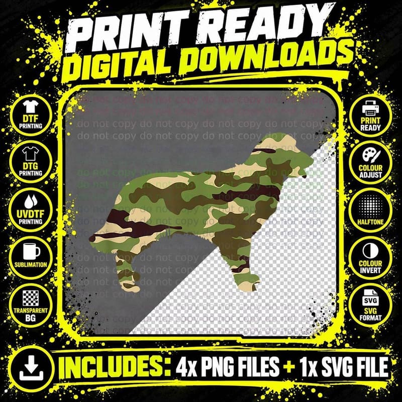 Golden Retriever Camo T-Shirt, Camouflage Dog Lover Png SVG Digital Bundle