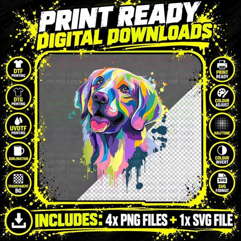 Golden Retriever Dog Face Watercolor T-Shirt Png SVG Digital Bundle