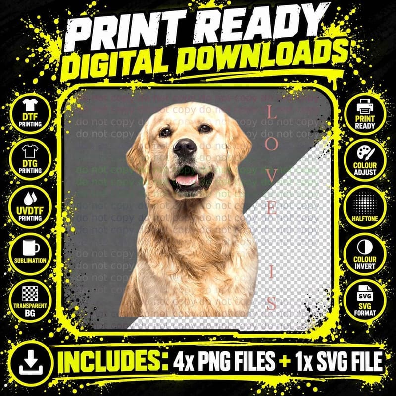 Golden Retriever Dog Mom Dad Love T-Shirt, Mom Family Png SVG Digital Bundle
