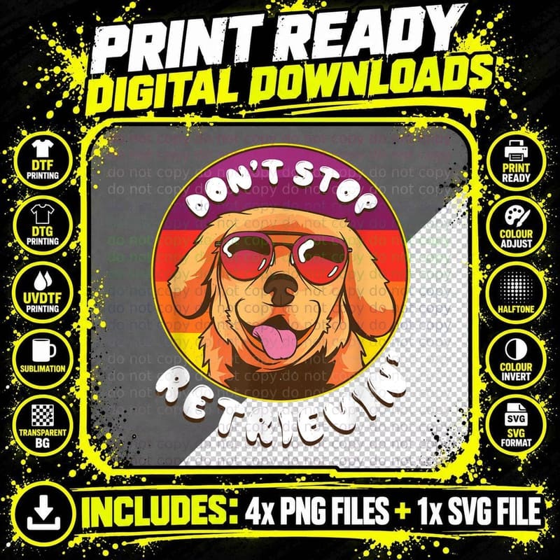 Golden Retriever Dog Retro Vintage T-Shirt Png SVG Digital Bundle