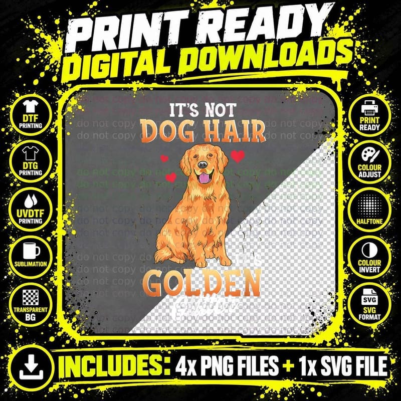 Golden Retriever Glitter T-Shirt, Funny Dog Hair Print Png SVG Digital Bundle