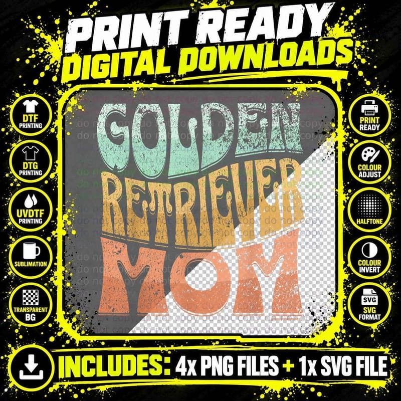 Golden Retriever Mom Vintage Dog Mom T-Shirt Png SVG Digital Bundle