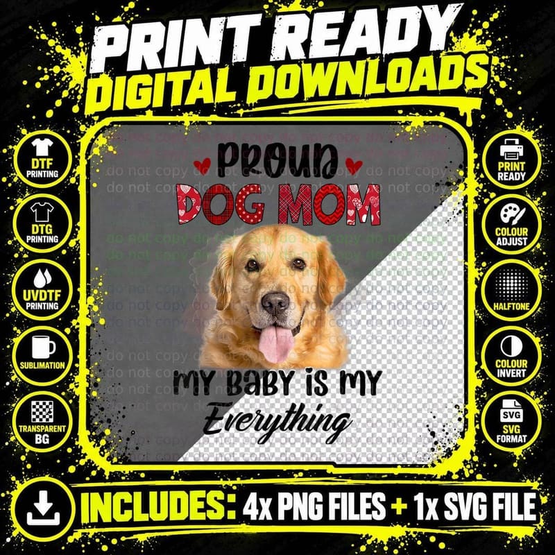 Golden Retriever Proud Dog Mom T-Shirt Png SVG Digital Bundle