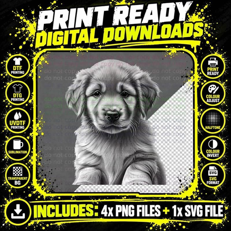 Golden Retriever Puppy T-Shirt, Adorable Dog Print Png SVG Digital Bundle