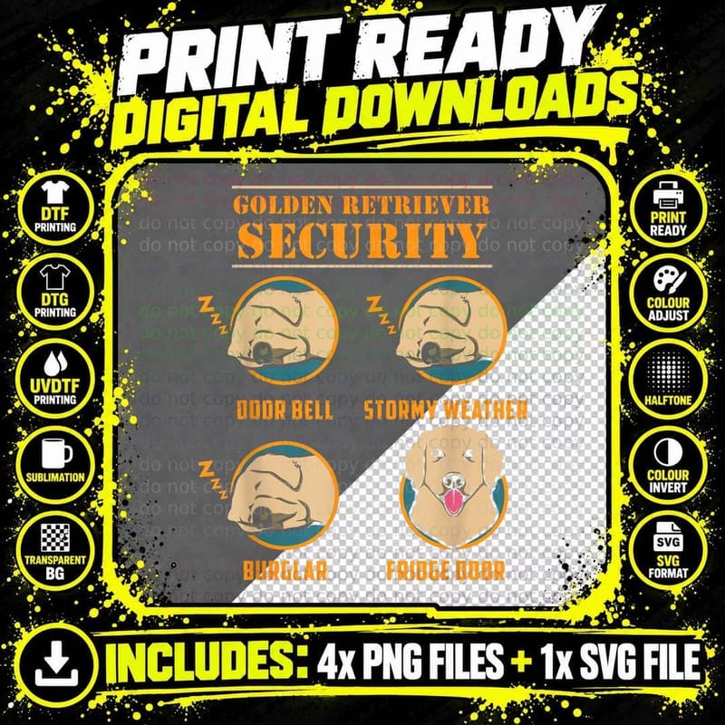 Golden Retriever Security T-Shirt, Funny Dog Design Png SVG Digital Bundle