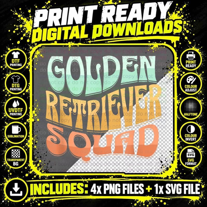 Golden Retriever Squad Vintage T-Shirt Png SVG Digital Bundle