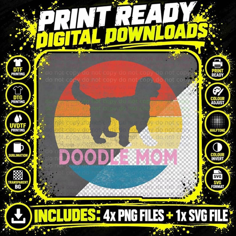 Goldendoodle Mom T-Shirt, Retro Vintage Style Png SVG Digital Bundle