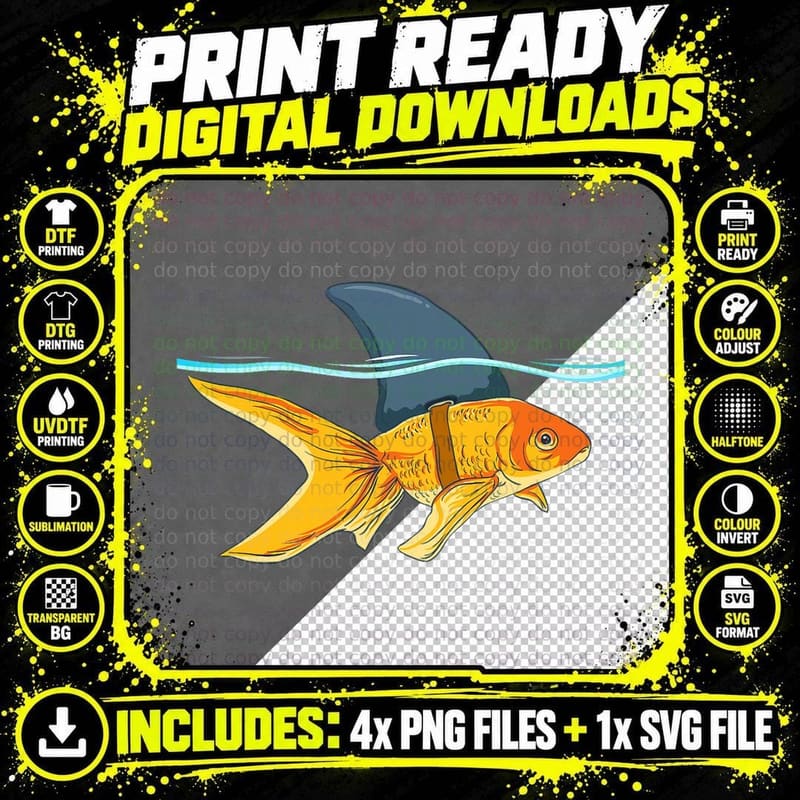 Goldfish with Fin Shark T-Shirt, Funny Fish Design Png SVG Digital Bundle