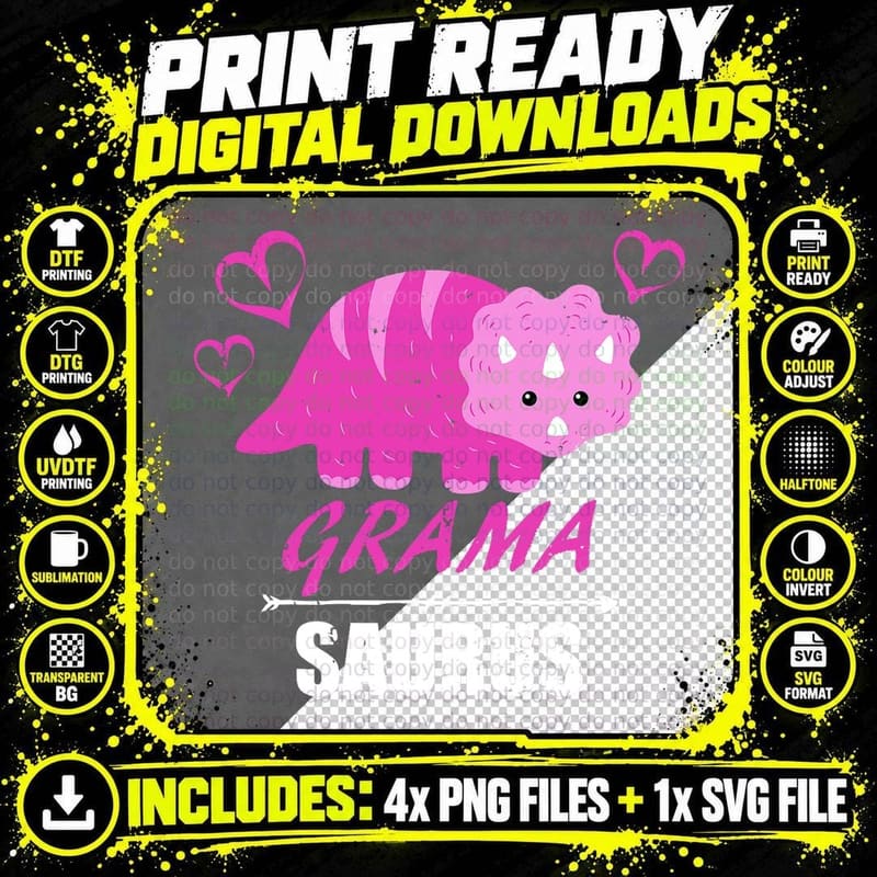 Gramasaurus Dinosaur T-Shirt, Grandma Gift Idea Png SVG Digital Bundle
