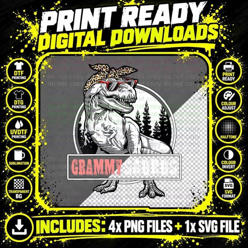 Grammy Saurus T-Rex T-Shirt, Funny Dinosaur Apparel Png SVG Digital Bundle