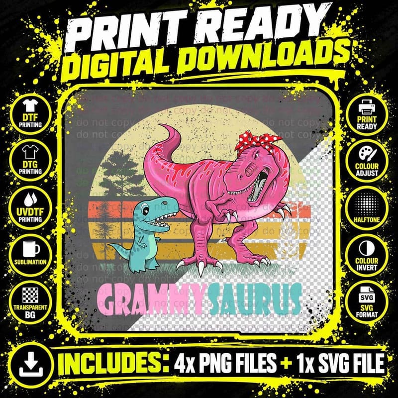 Grammy T-Rex Dinosaur Grammy Saurus T-Shirt Png SVG Digital Bundle