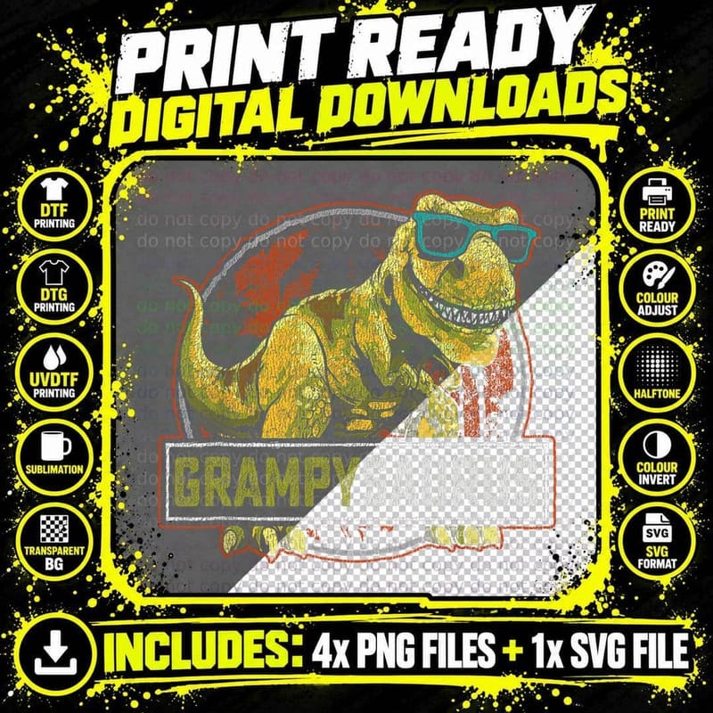 Grampysaurus T-Rex Dinosaur T-Shirt, Family Matching Png SVG Digital Bundle
