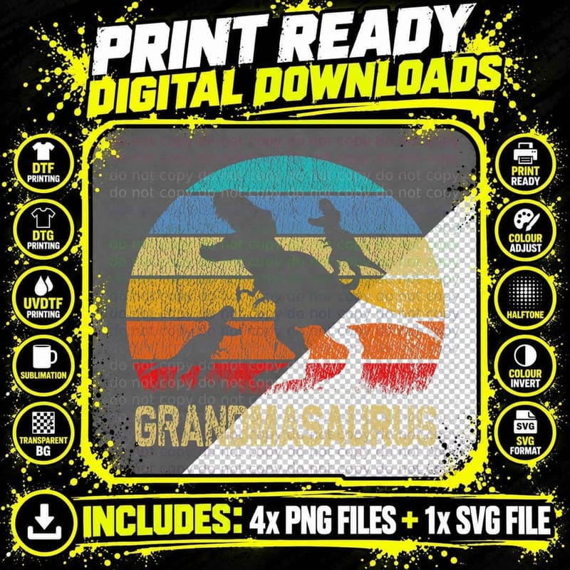 Grandma Dinosaur T Rex Grandmasaurus T-Shirt Png SVG Digital Bundle