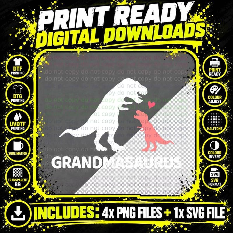 Grandma Dinosaur T-Shirt, Grandma Gift Idea Png SVG Digital Bundle